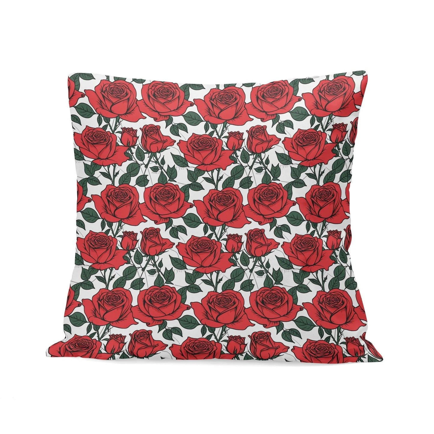 Red Leafy Roses Peach Velvet 4 Pcs Square Pillow Case Covers (5 sizes) - DeRose Seasonal