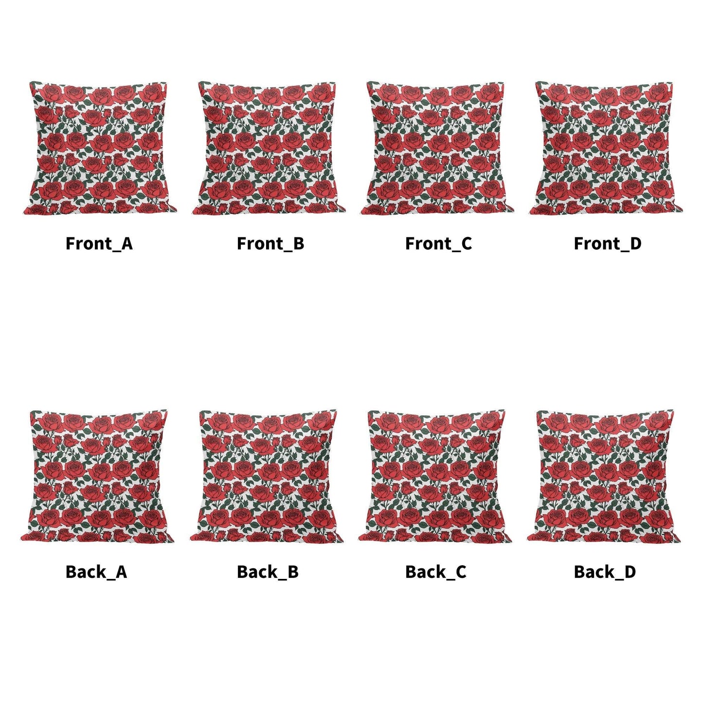 Red Leafy Roses Peach Velvet 4 Pcs Square Pillow Case Covers (5 sizes) - DeRose Seasonal