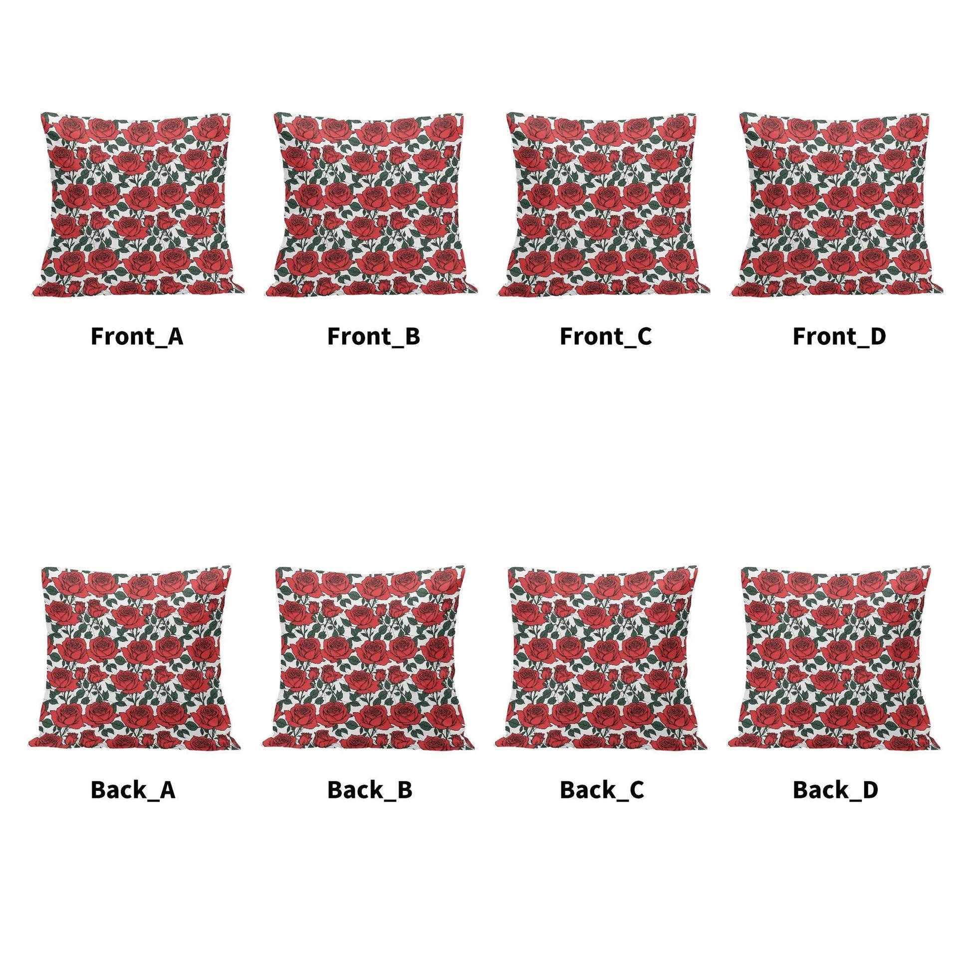 Red Leafy Roses Peach Velvet 4 Pcs Square Pillow Case Covers (5 sizes) - DeRose Seasonal