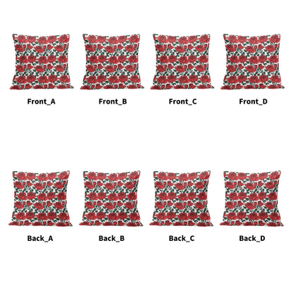 Red Leafy Roses Peach Velvet 4 Pcs Square Pillow Case Covers (5 sizes) - DeRose Seasonal