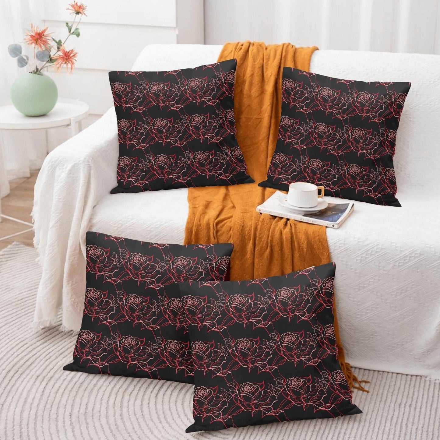 Red Light Rose Peach Velvet 4 Pcs Square Pillow Case Covers (5 sizes) - DeRose Seasonal