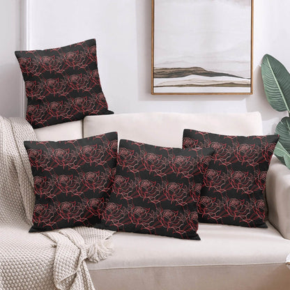 Red Light Rose Peach Velvet 4 Pcs Square Pillow Case Covers (5 sizes) - DeRose Seasonal