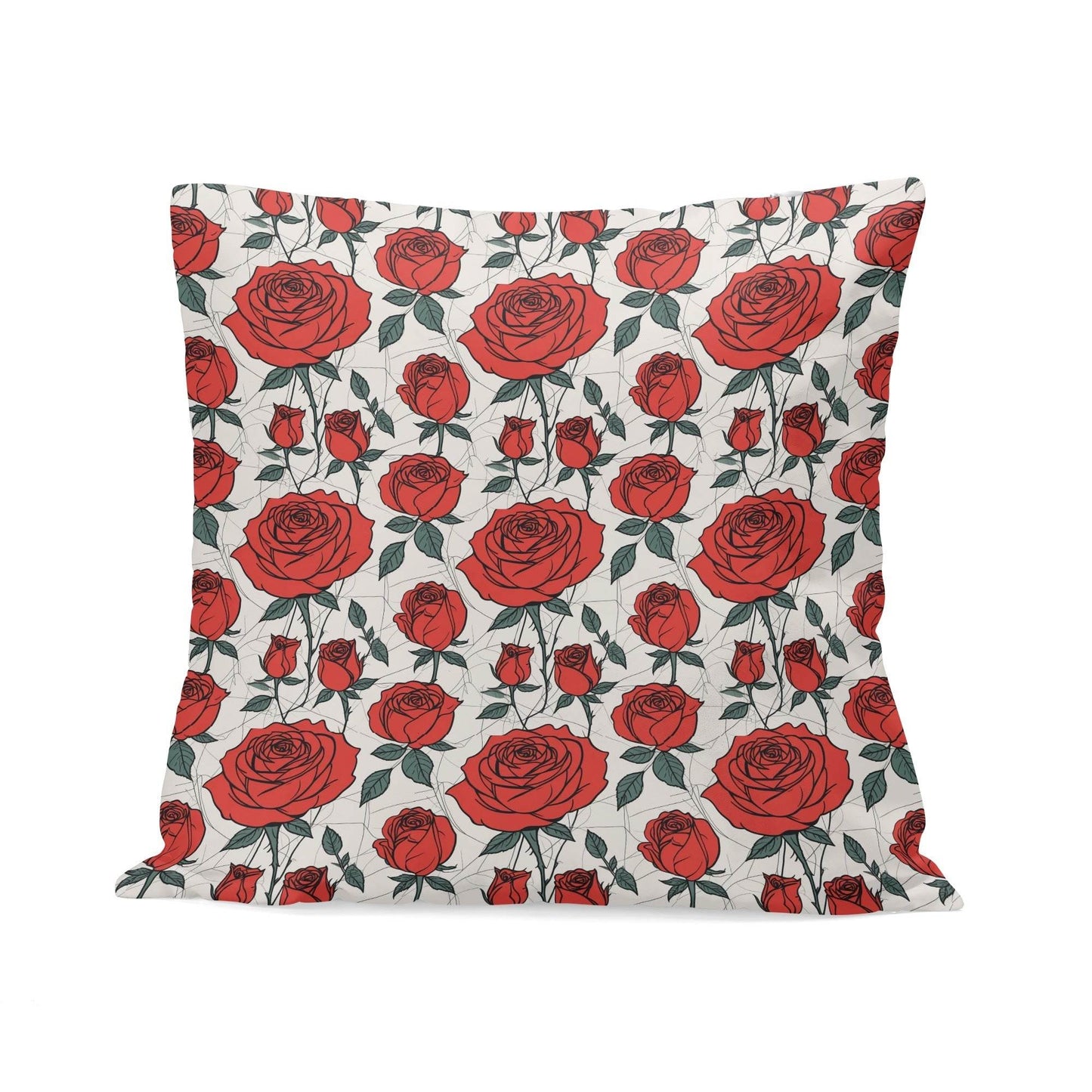 Red Roses Peach Velvet 4 Pcs Square Pillow Case Covers (5 sizes) - DeRose Seasonal