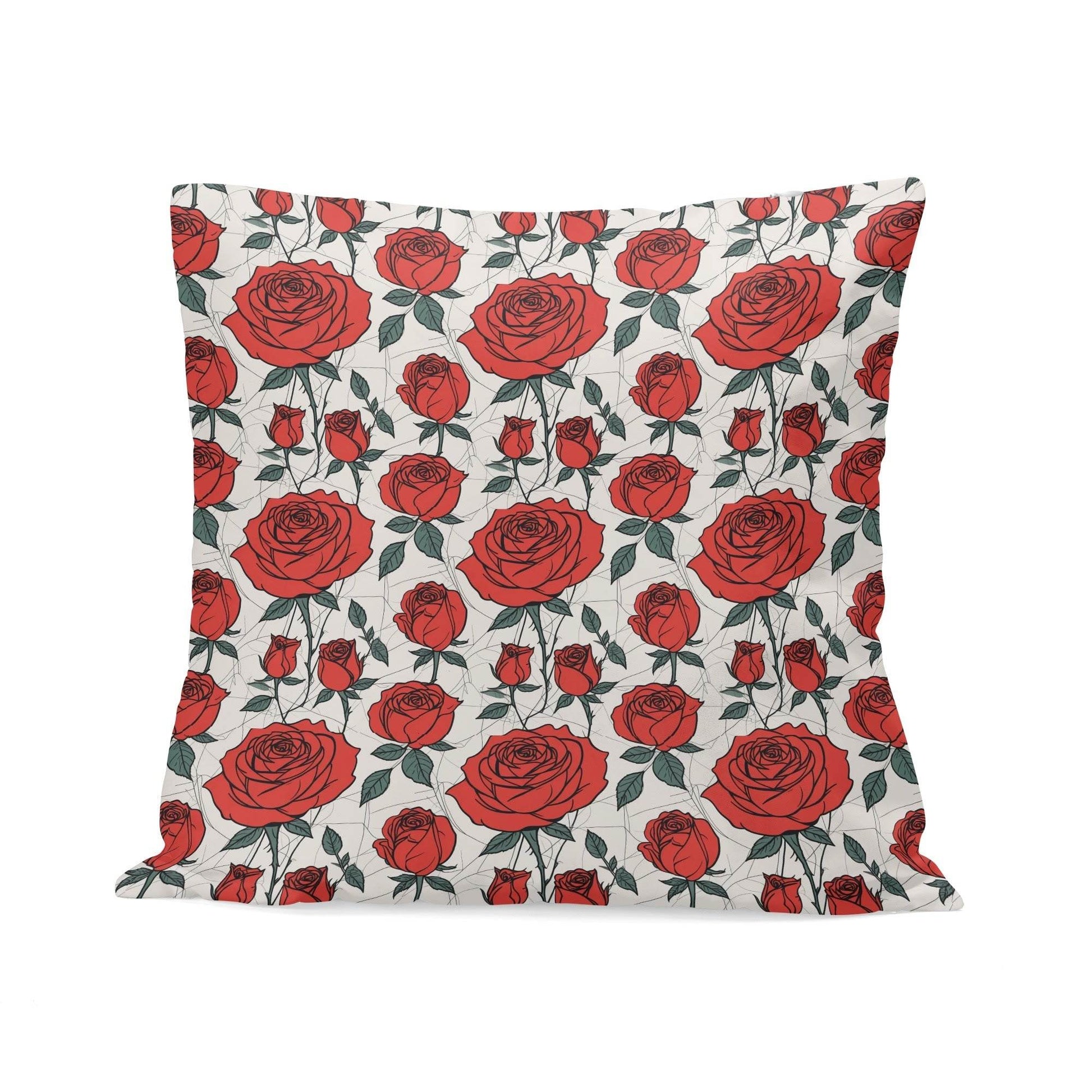 Red Roses Peach Velvet 4 Pcs Square Pillow Case Covers (5 sizes) - DeRose Seasonal
