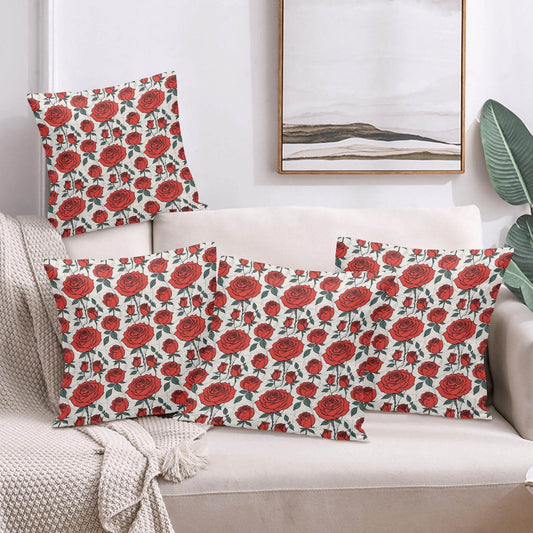 Red Roses Peach Velvet 4 Pcs Square Pillow Case Covers (5 sizes) - DeRose Seasonal