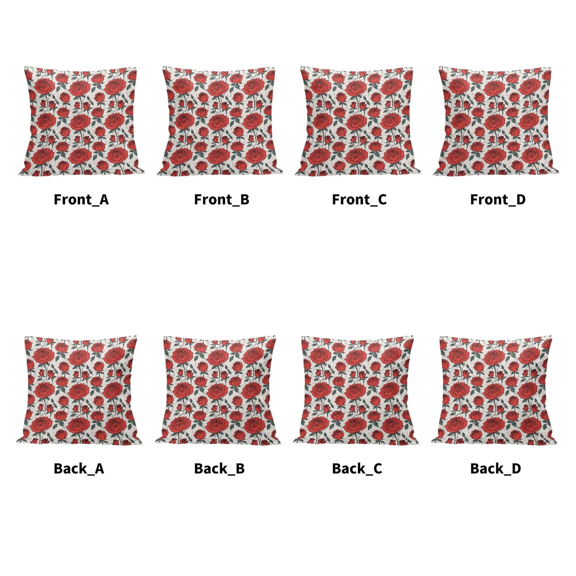 Red Roses Peach Velvet 4 Pcs Square Pillow Case Covers (5 sizes) - DeRose Seasonal