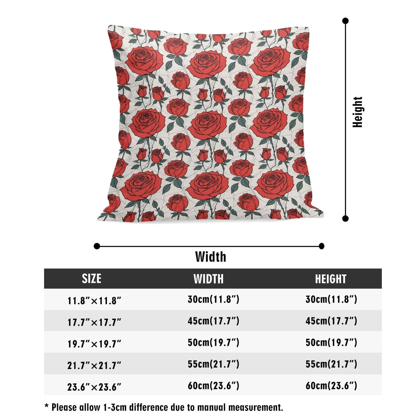 Red Roses Peach Velvet 4 Pcs Square Pillow Case Covers (5 sizes) - DeRose Seasonal