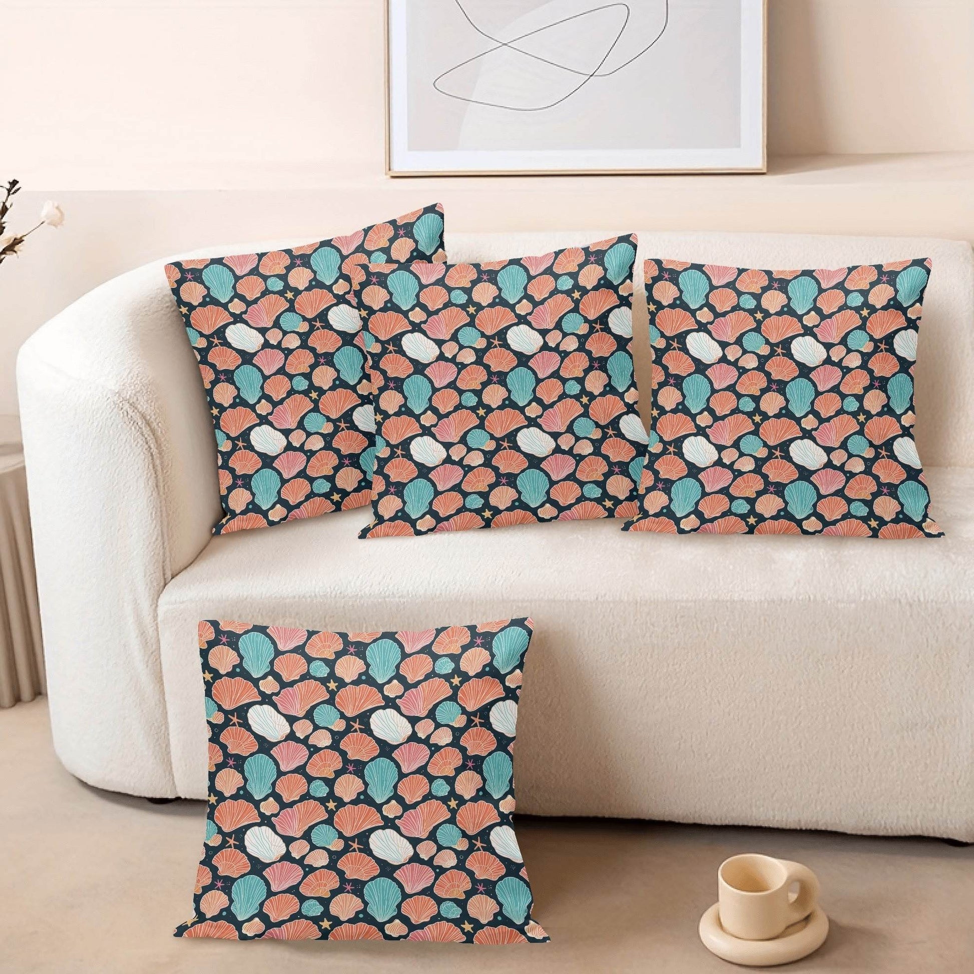 Big Shells and Stars Peach Velvet 4 Pcs Square Pillow Case Covers (5 sizes) - DeRose Seasonal