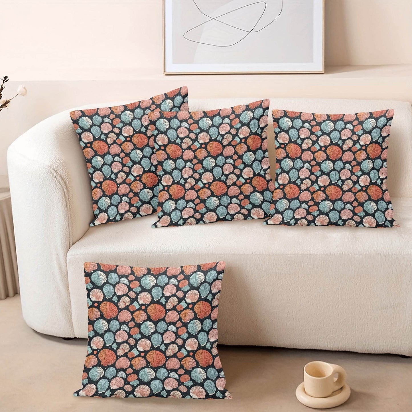 Big Shells Peach Velvet 4 Pcs Square Pillow Case Covers (5 sizes) - DeRose Seasonal