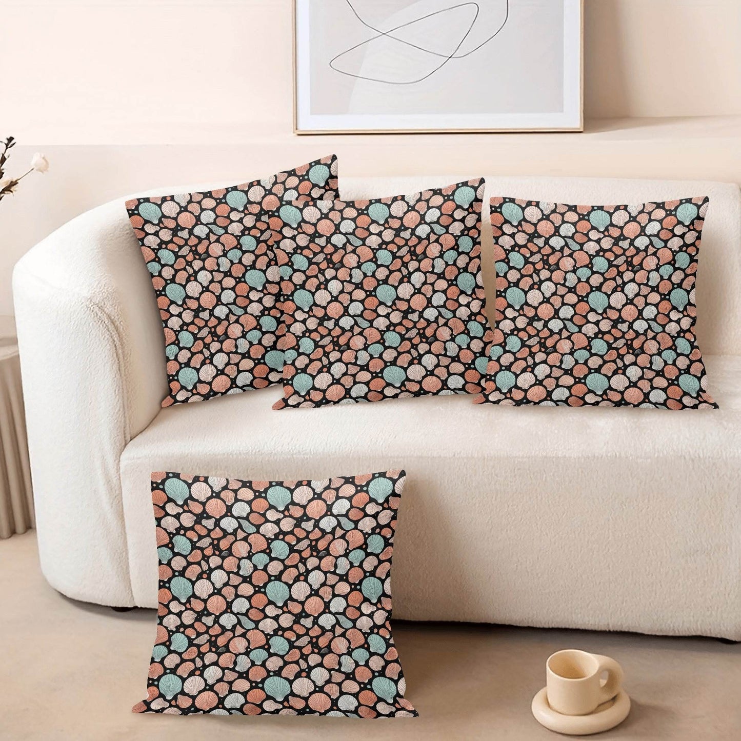 Seashells Peach Velvet 4 Pcs Square Pillow Case Covers (5 sizes) - DeRose Seasonal