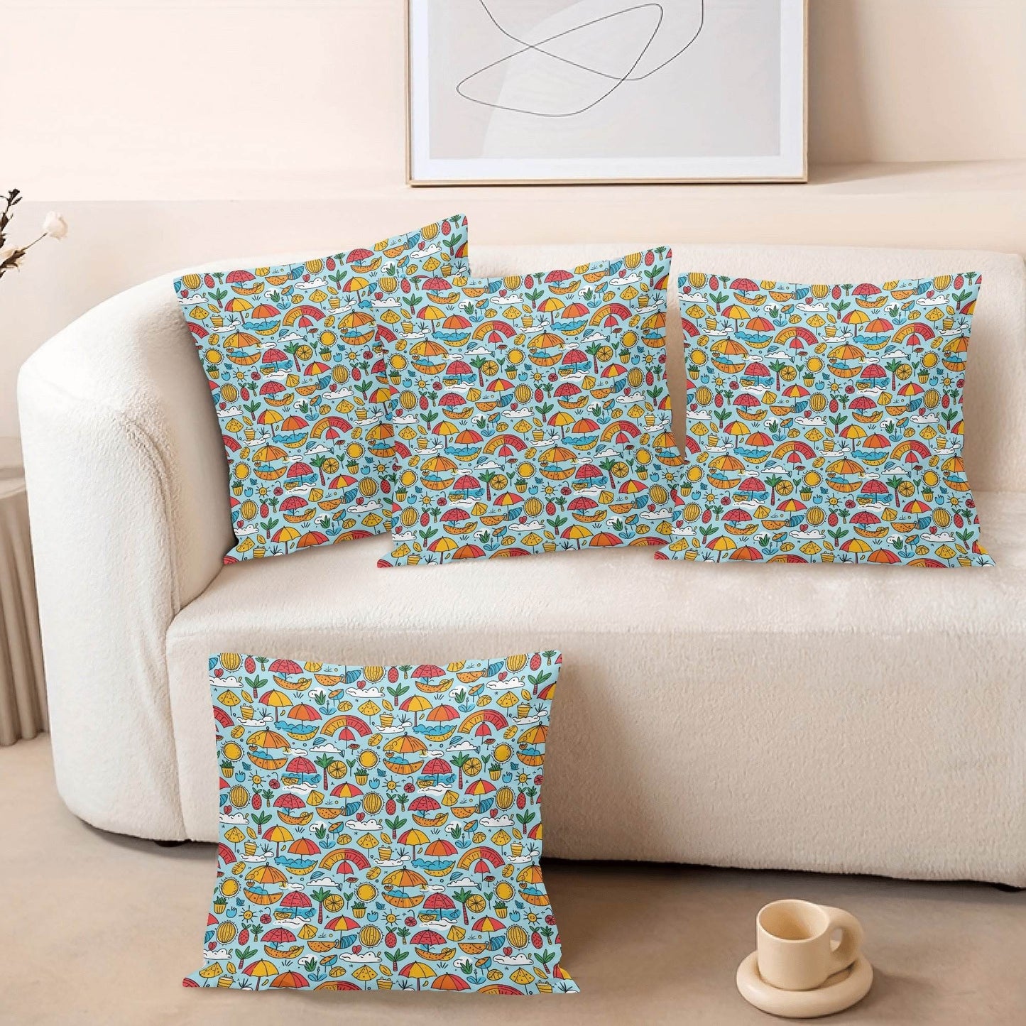 Fun of a Beach Peach Velvet 4 Pcs Square Pillow Case Covers (5 sizes) - DeRose Seasonal