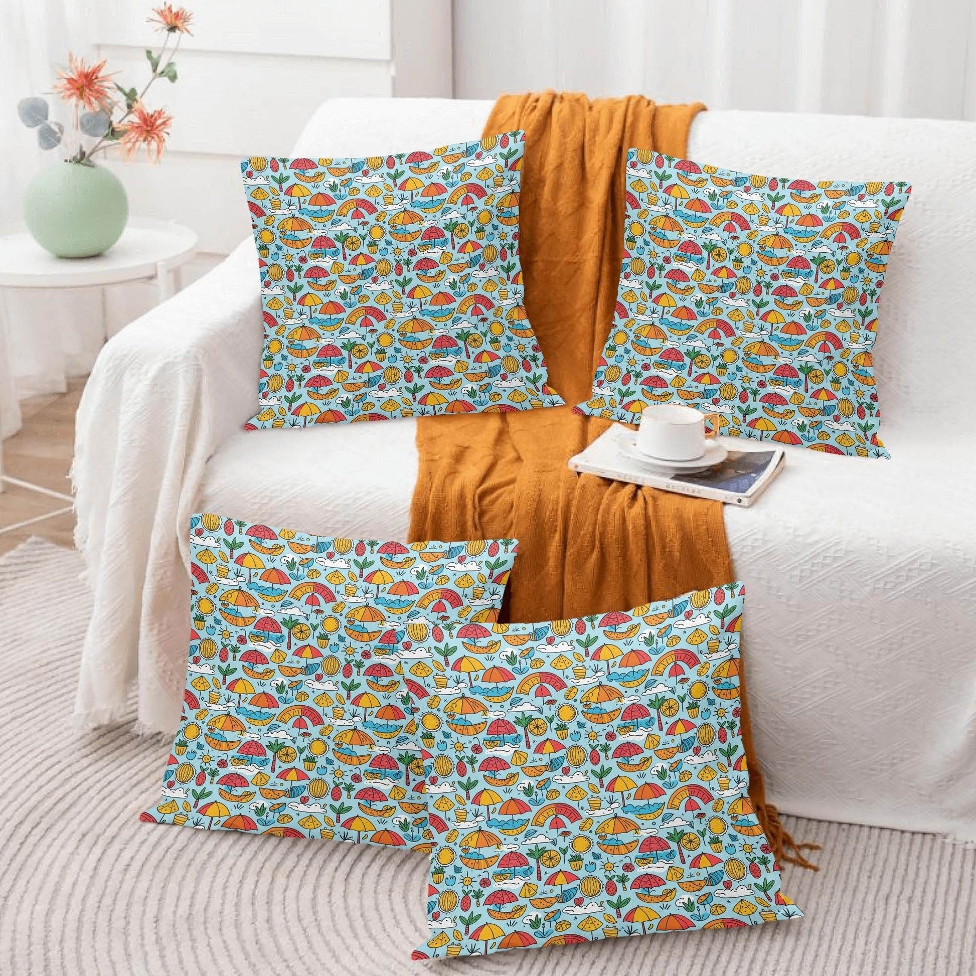 Fun of a Beach Peach Velvet 4 Pcs Square Pillow Case Covers (5 sizes) - DeRose Seasonal