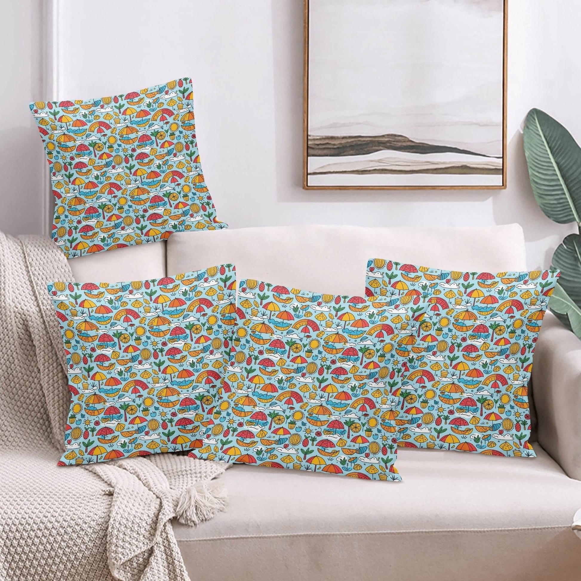 Fun of a Beach Peach Velvet 4 Pcs Square Pillow Case Covers (5 sizes) - DeRose Seasonal