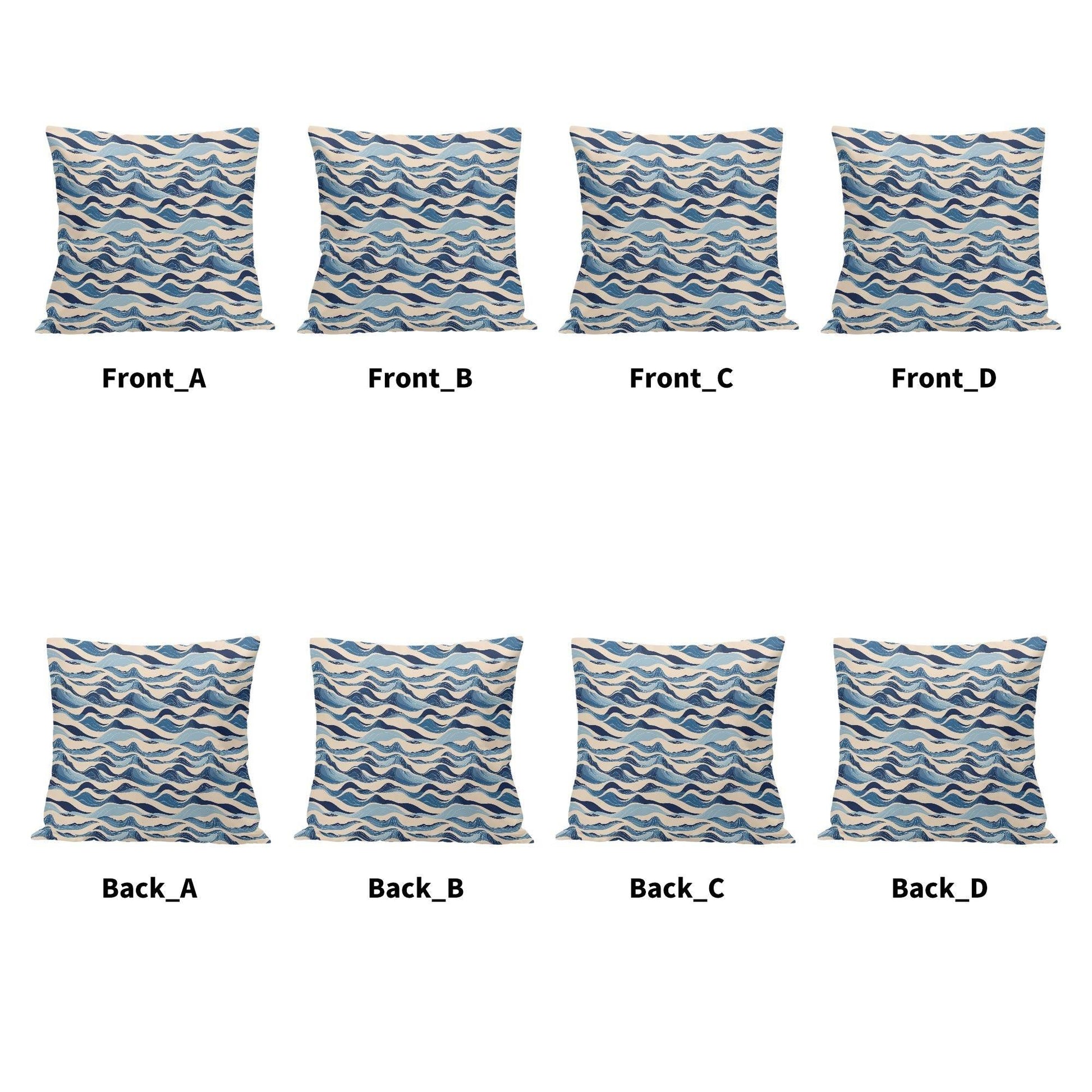 Blue Waves Peach Velvet 4 Pcs Square Pillow Case Covers (5 sizes) - DeRose Seasonal