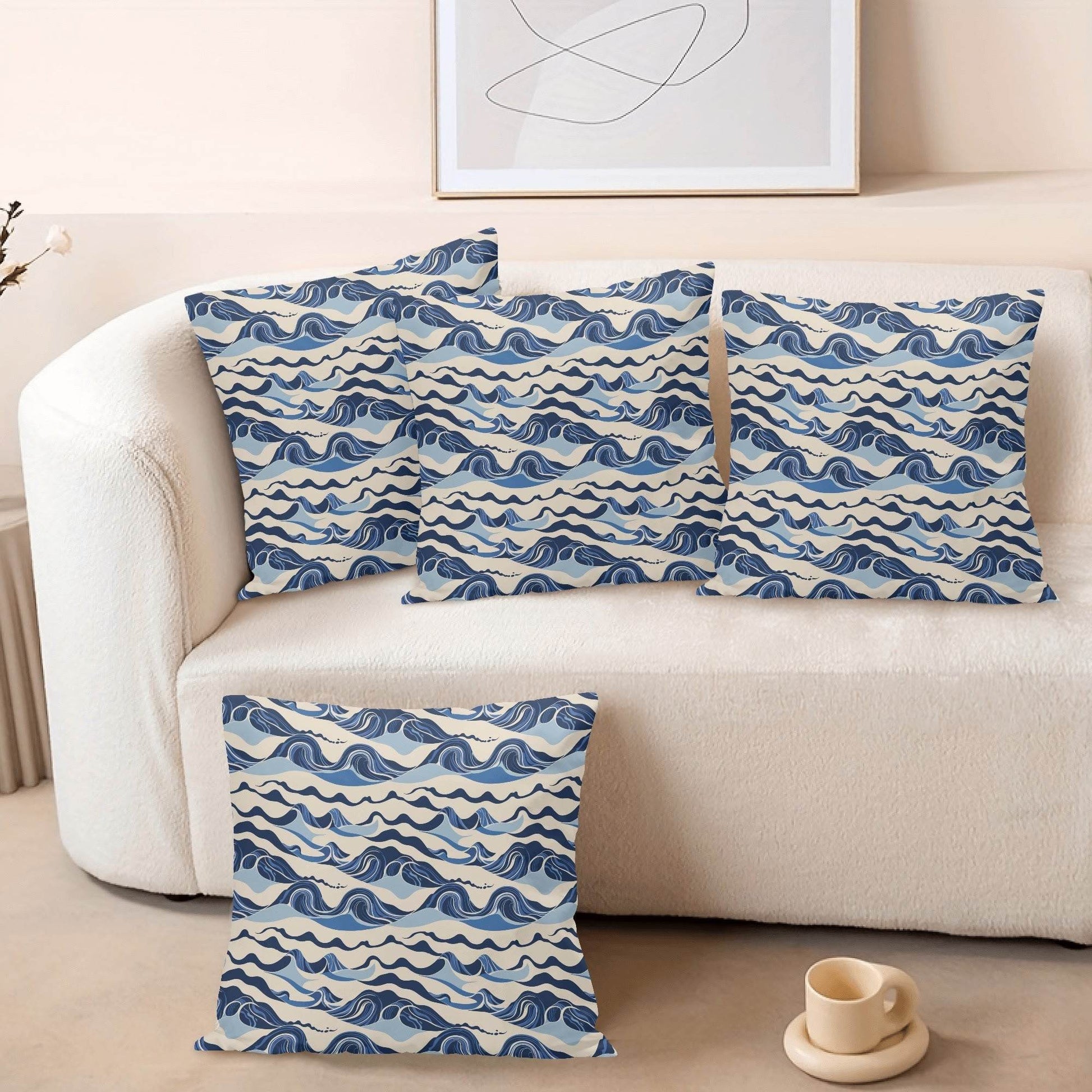 Abstract Waves Peach Velvet 4 Pcs Square Pillow Case Covers (5 sizes) - DeRose Seasonal