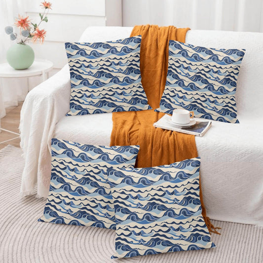Abstract Waves Peach Velvet 4 Pcs Square Pillow Case Covers (5 sizes) - DeRose Seasonal