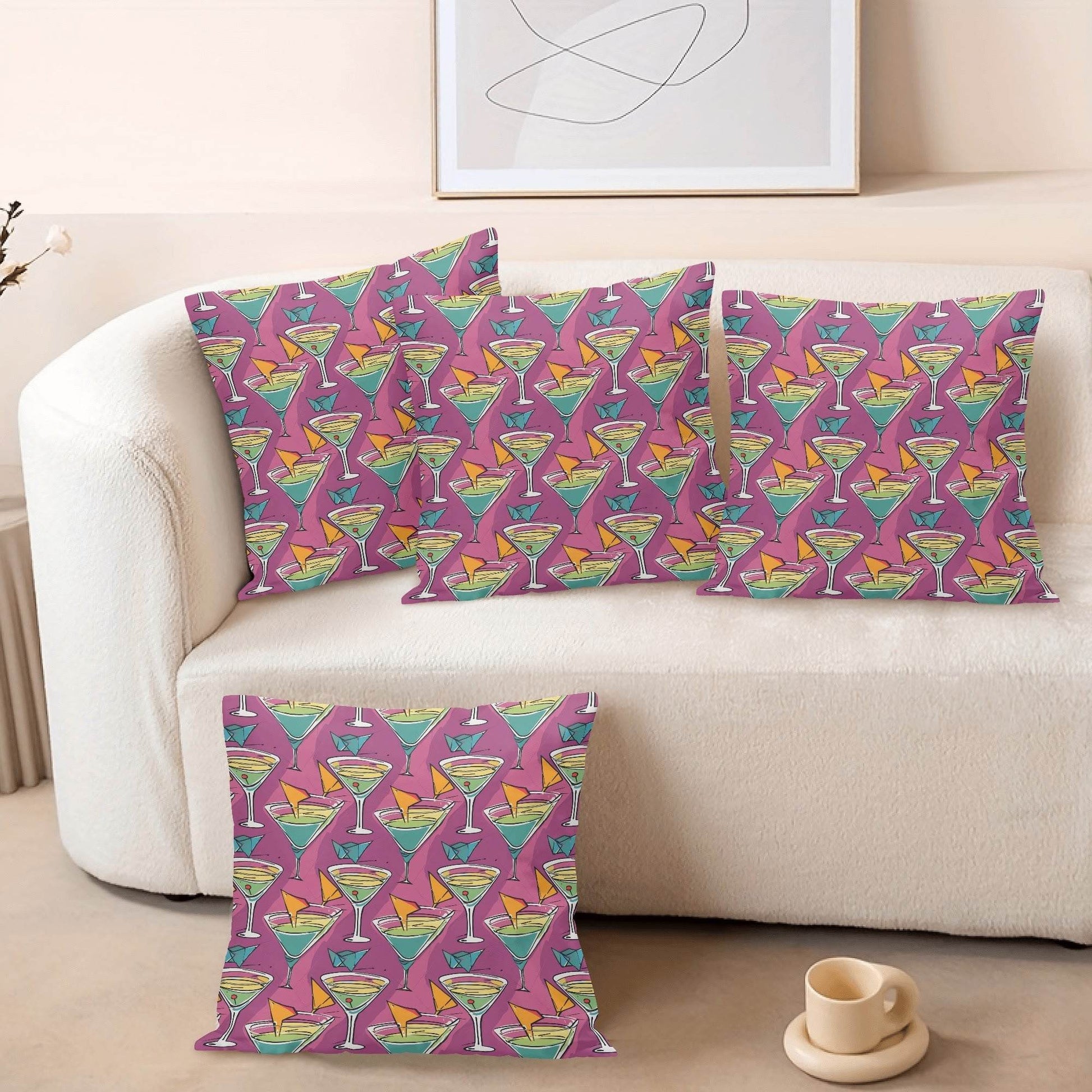 Artini Martini Peach Velvet 4 Pcs Square Pillow Case Covers (5 sizes) - DeRose Seasonal