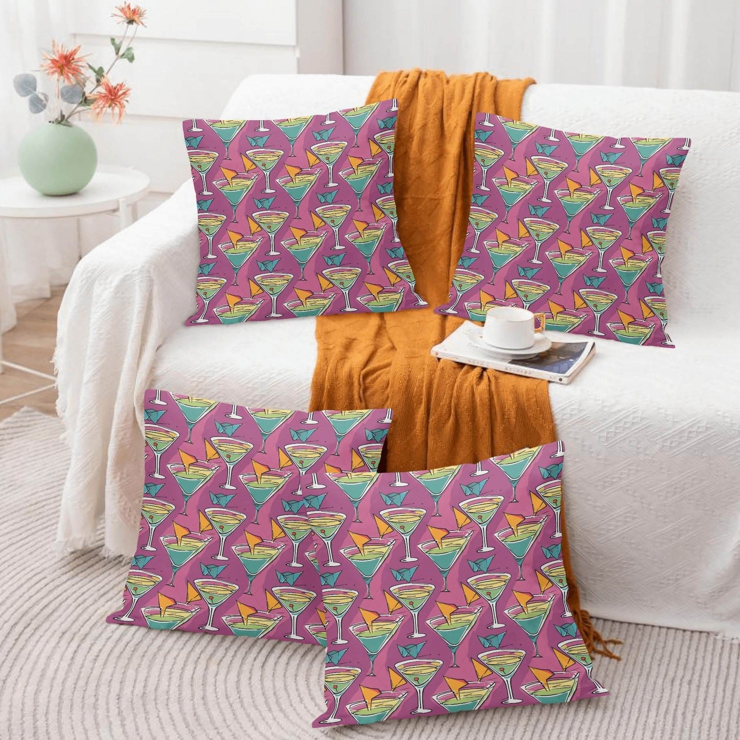 Artini Martini Peach Velvet 4 Pcs Square Pillow Case Covers (5 sizes) - DeRose Seasonal