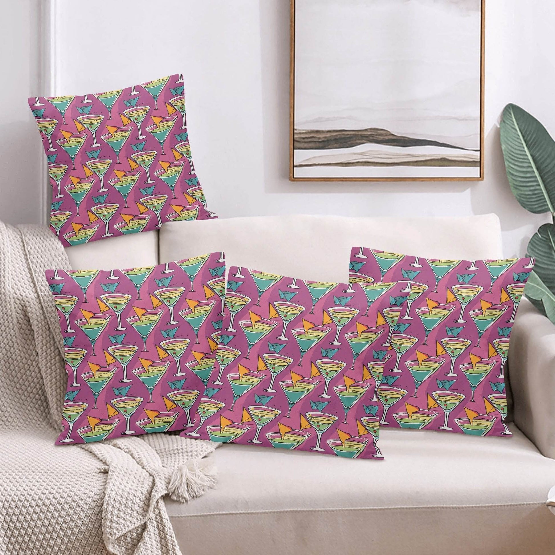 Artini Martini Peach Velvet 4 Pcs Square Pillow Case Covers (5 sizes) - DeRose Seasonal
