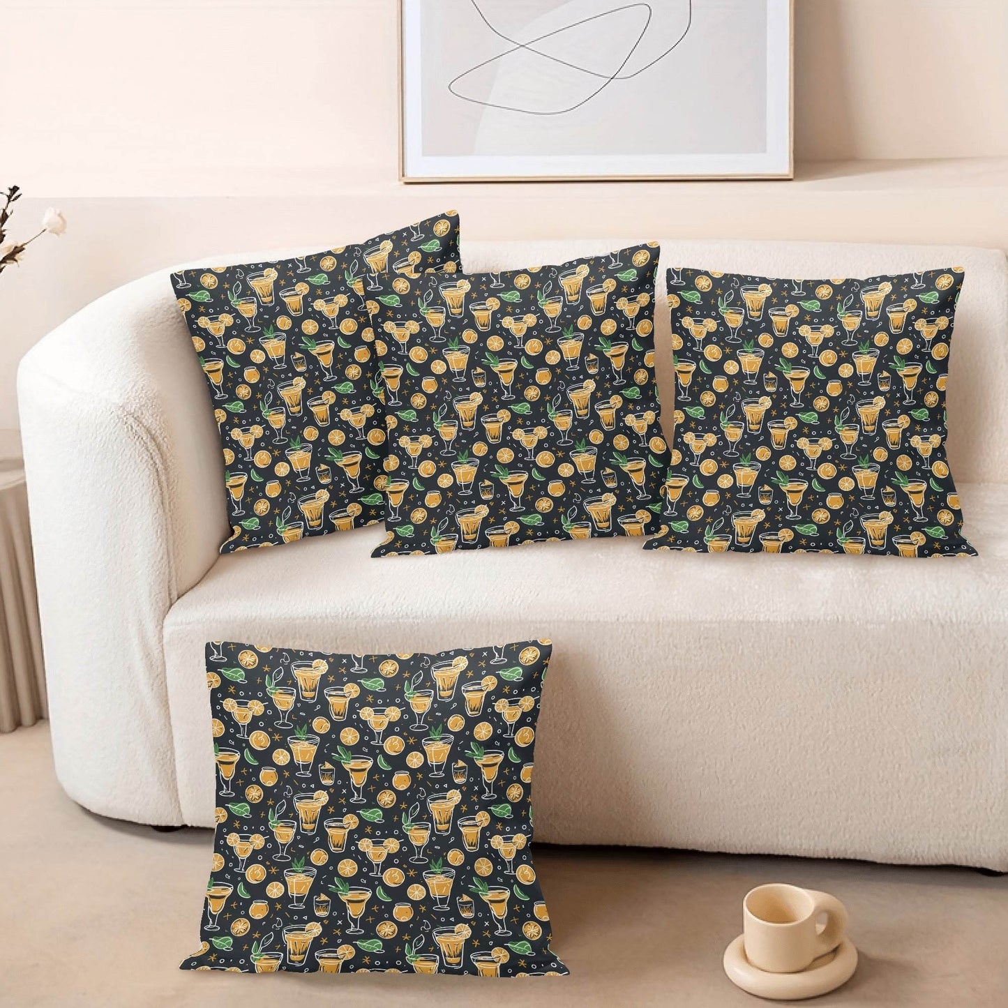 Gold Margarita Peach Velvet 4 Pcs Square Pillow Case Covers (5 sizes) - DeRose Seasonal