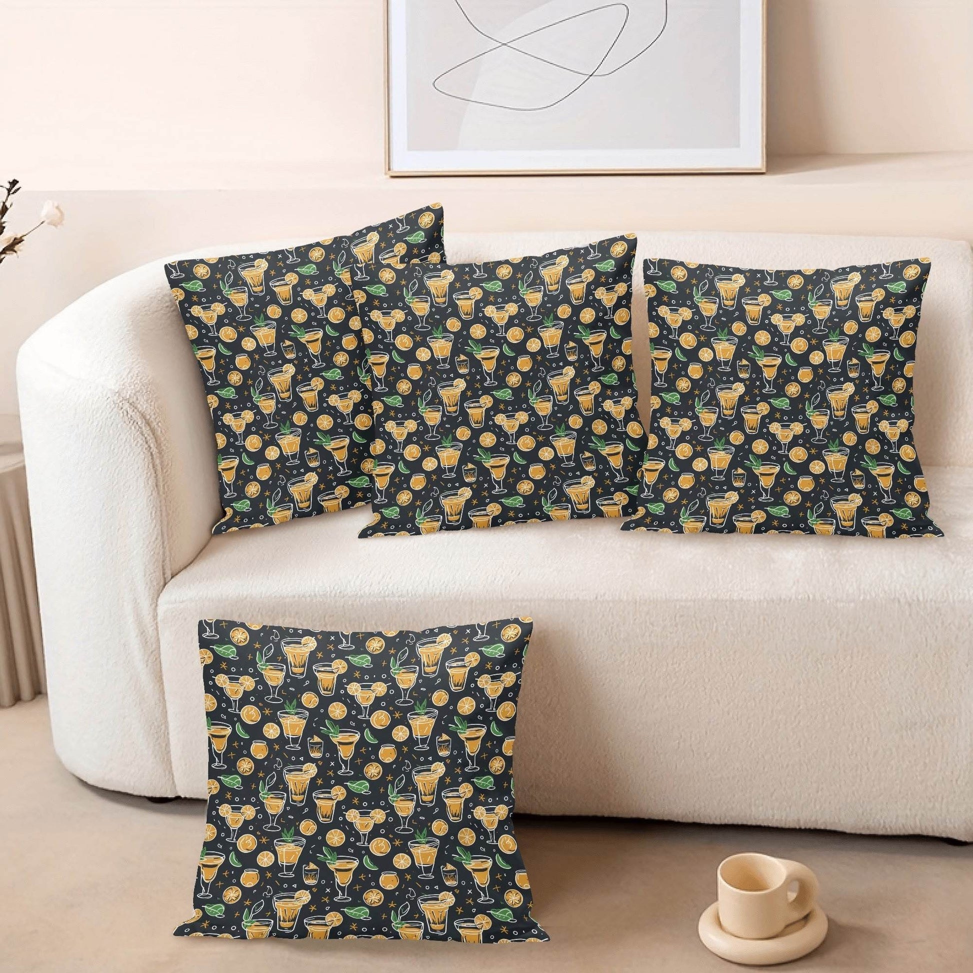 Gold Margarita Peach Velvet 4 Pcs Square Pillow Case Covers (5 sizes) - DeRose Seasonal