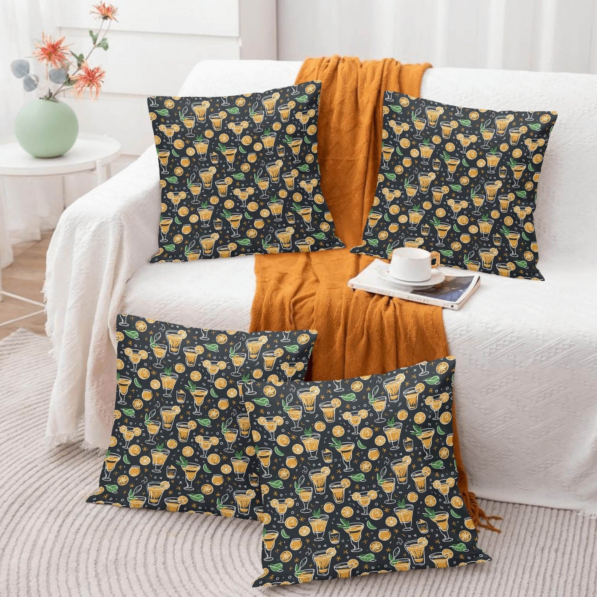 Gold Margarita Peach Velvet 4 Pcs Square Pillow Case Covers (5 sizes) - DeRose Seasonal
