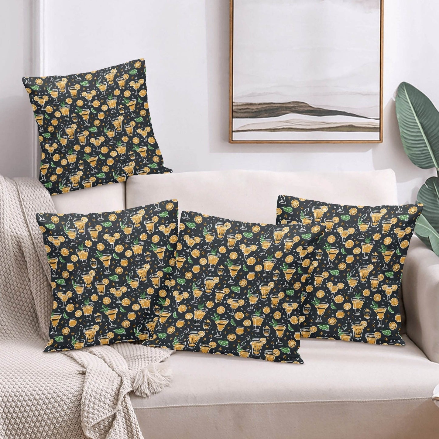 Gold Margarita Peach Velvet 4 Pcs Square Pillow Case Covers (5 sizes) - DeRose Seasonal