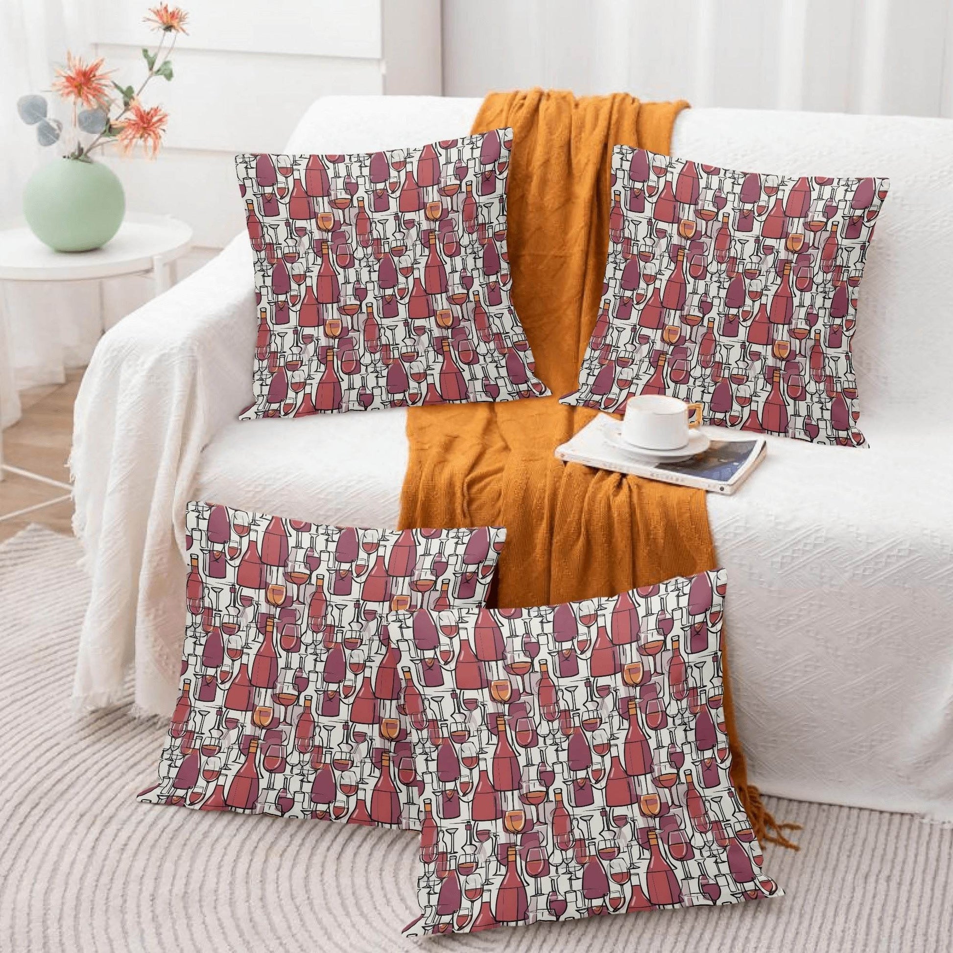 Wine with Me Peach Velvet 4 Pcs Square Pillow Case Covers (5 sizes) - DeRose Seasonal