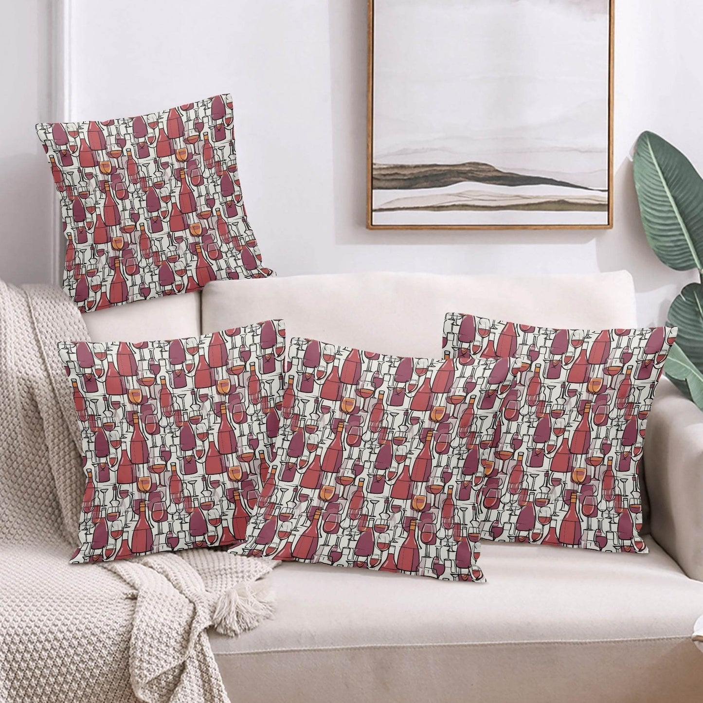 Wine with Me Peach Velvet 4 Pcs Square Pillow Case Covers (5 sizes) - DeRose Seasonal