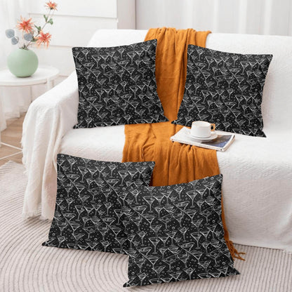 Black and White Martini Peach Velvet 4 Pcs Square Pillow Case Covers (5 sizes) - DeRose Seasonal
