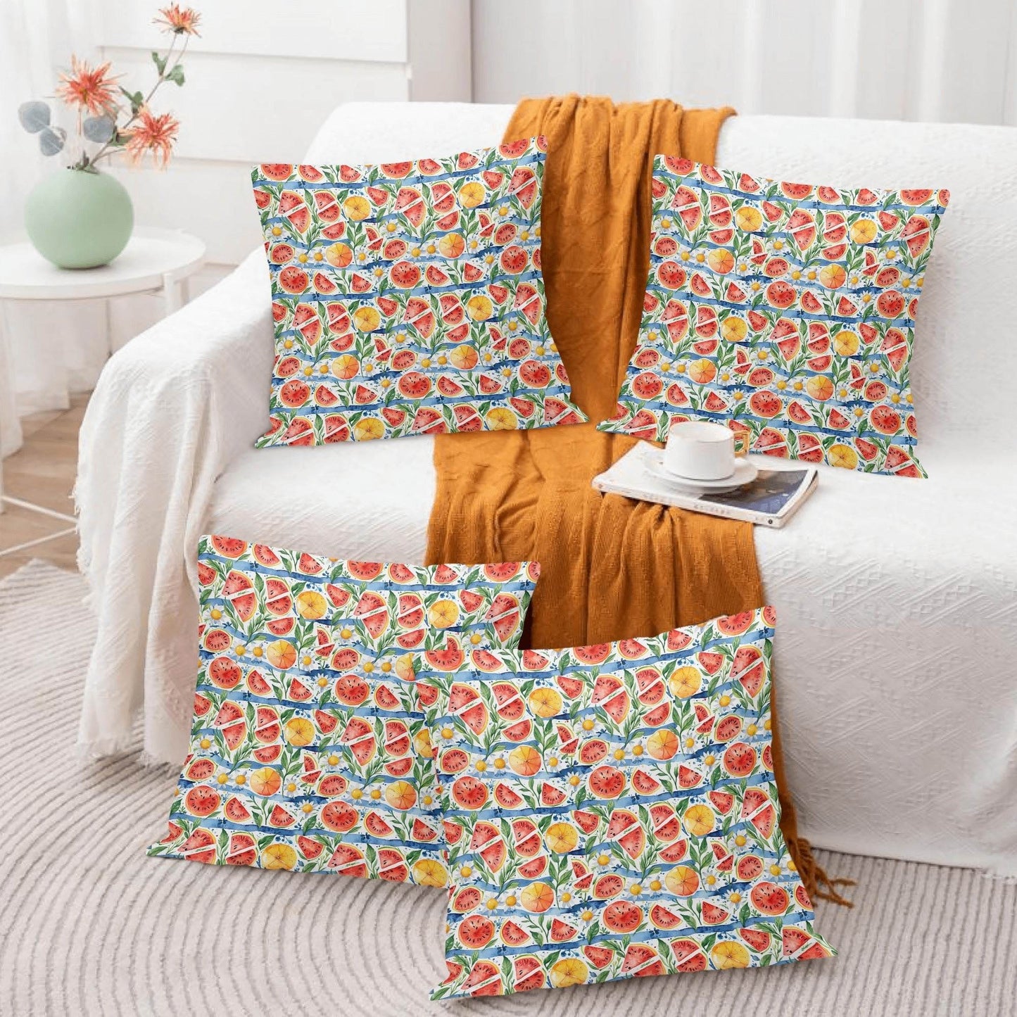 Watermelon Peach Velvet 4 Pcs Square Pillow Case Covers (5 sizes) - DeRose Seasonal