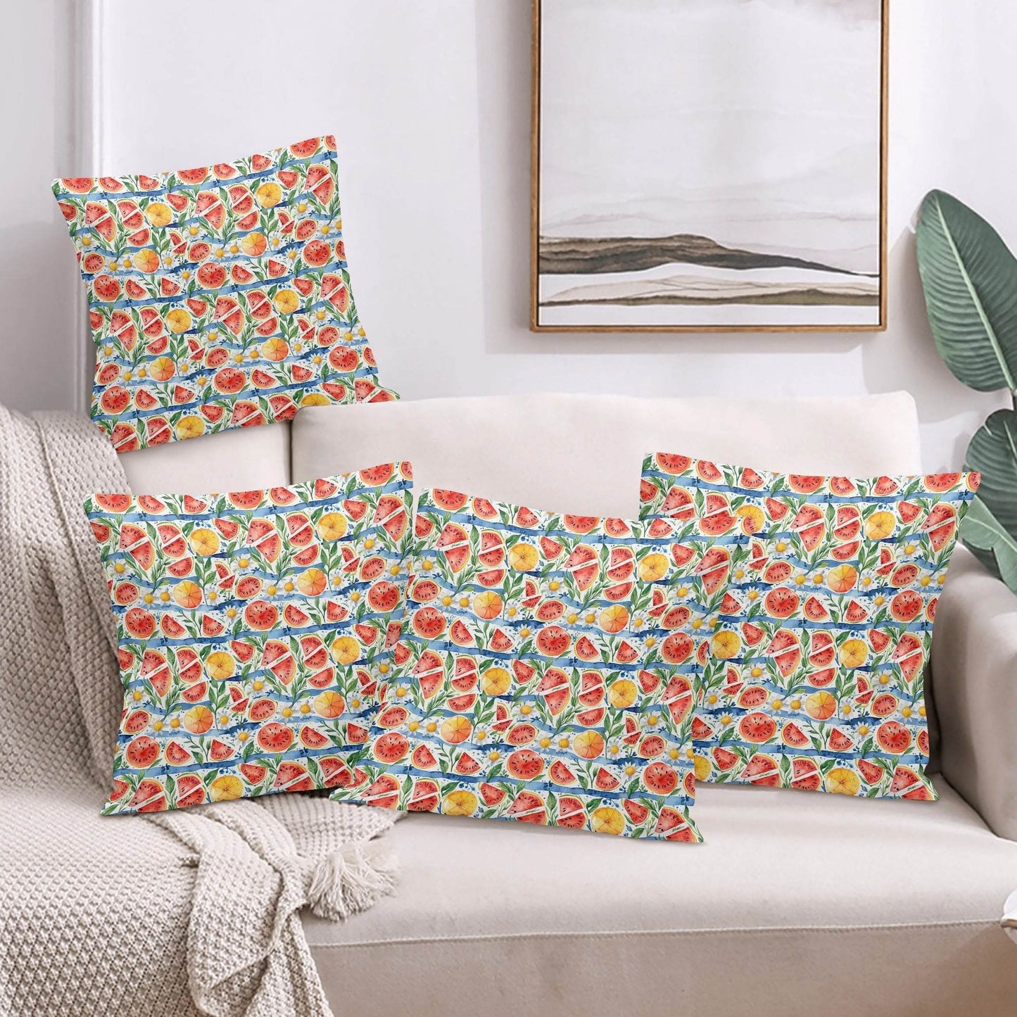Watermelon Peach Velvet 4 Pcs Square Pillow Case Covers (5 sizes) - DeRose Seasonal
