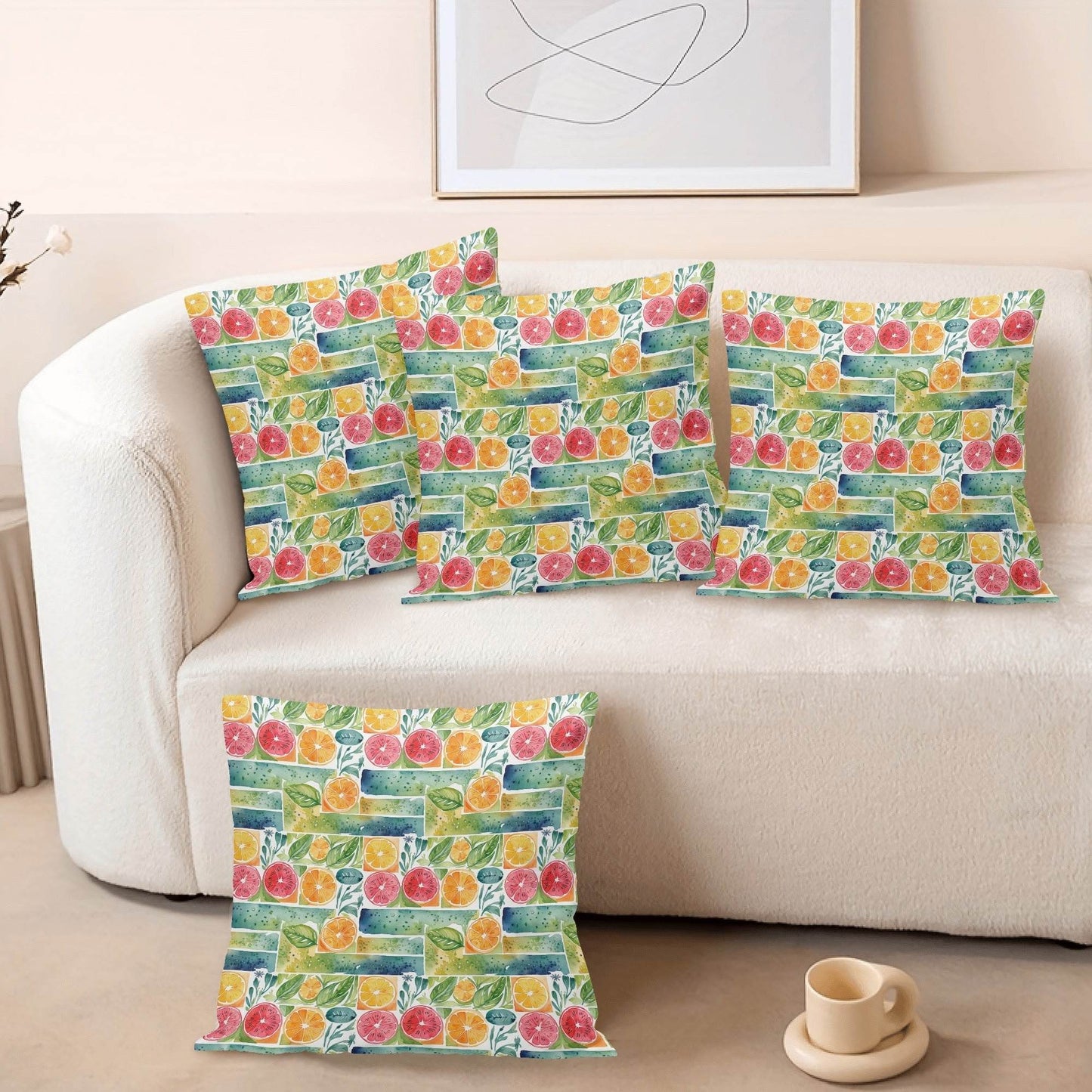 Watercolor Fruit Peach Velvet 4 Pcs Square Pillow Case Covers (5 sizes) - DeRose Seasonal