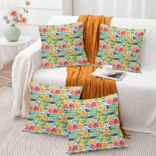 Watercolor Fruit Peach Velvet 4 Pcs Square Pillow Case Covers (5 sizes) - DeRose Seasonal