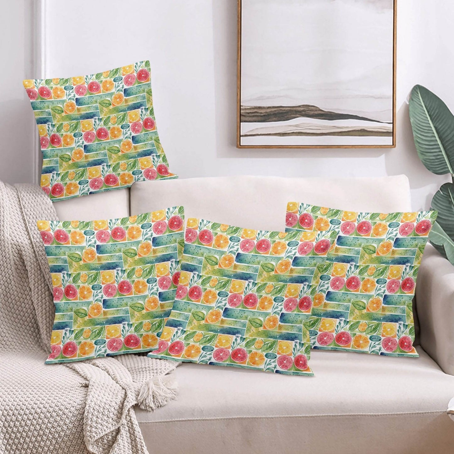 Watercolor Fruit Peach Velvet 4 Pcs Square Pillow Case Covers (5 sizes) - DeRose Seasonal