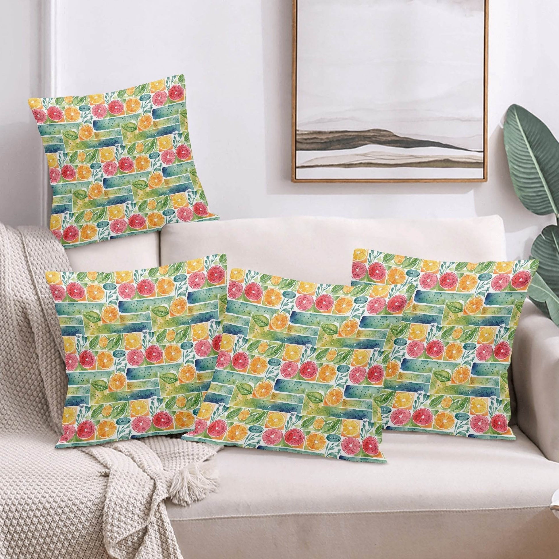 Watercolor Fruit Peach Velvet 4 Pcs Square Pillow Case Covers (5 sizes) - DeRose Seasonal