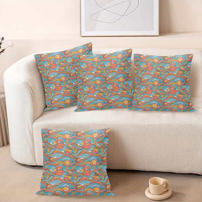Ocean Abstract Peach Velvet 4 Pcs Square Pillow Case Covers (5 sizes) - DeRose Seasonal