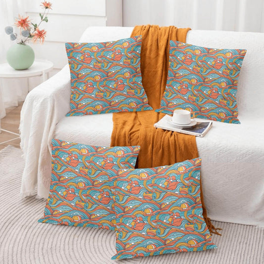 Ocean Abstract Peach Velvet 4 Pcs Square Pillow Case Covers (5 sizes) - DeRose Seasonal