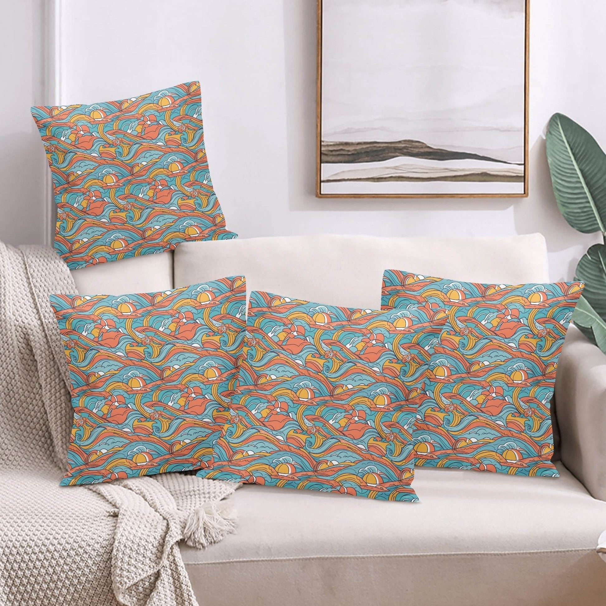 Ocean Abstract Peach Velvet 4 Pcs Square Pillow Case Covers (5 sizes) - DeRose Seasonal