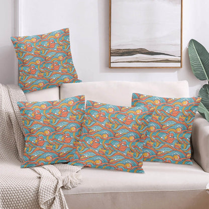 Ocean Abstract Peach Velvet 4 Pcs Square Pillow Case Covers (5 sizes) - DeRose Seasonal