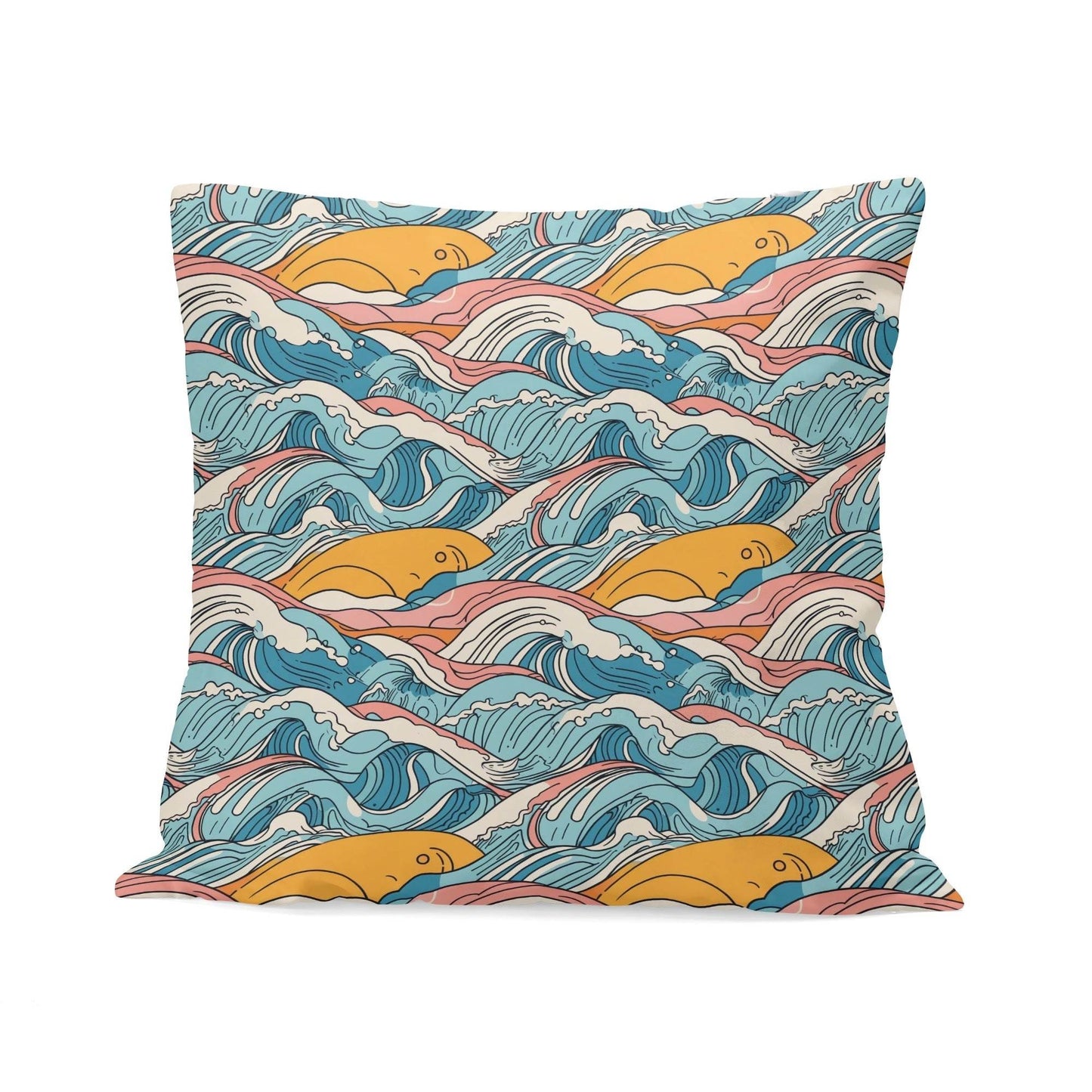 Sun in the Waves Peach Velvet 4 Pcs Square Pillow Case Covers (5 sizes) - DeRose Seasonal