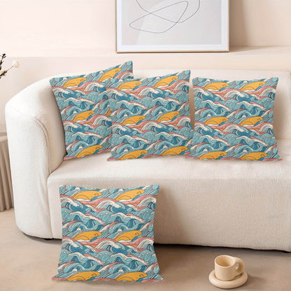 Sun in the Waves Peach Velvet 4 Pcs Square Pillow Case Covers (5 sizes) - DeRose Seasonal