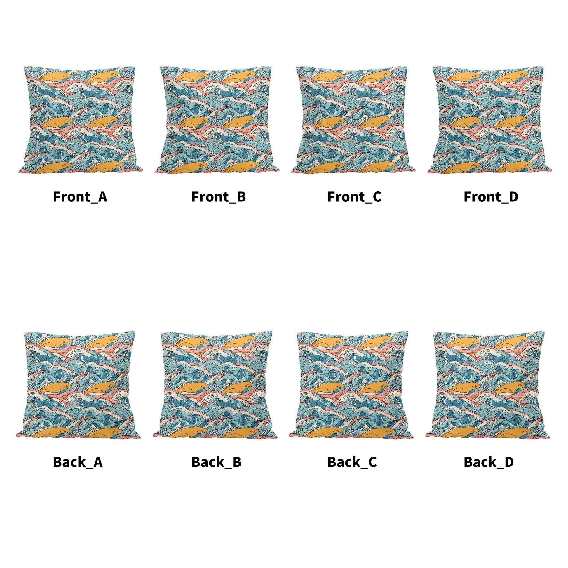 Sun in the Waves Peach Velvet 4 Pcs Square Pillow Case Covers (5 sizes) - DeRose Seasonal