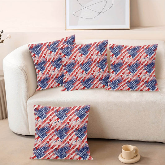 Watercolor Independence Peach Velvet 4 Pcs Square Pillow Case Covers (5 sizes) - DeRose Seasonal