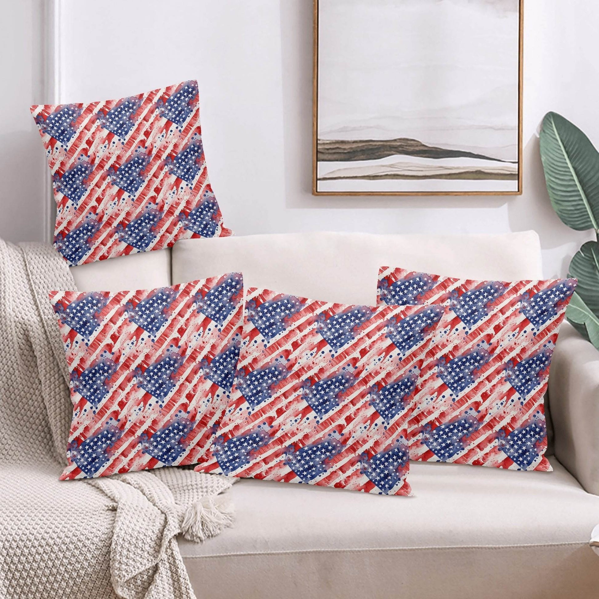 Watercolor Independence Peach Velvet 4 Pcs Square Pillow Case Covers (5 sizes) - DeRose Seasonal