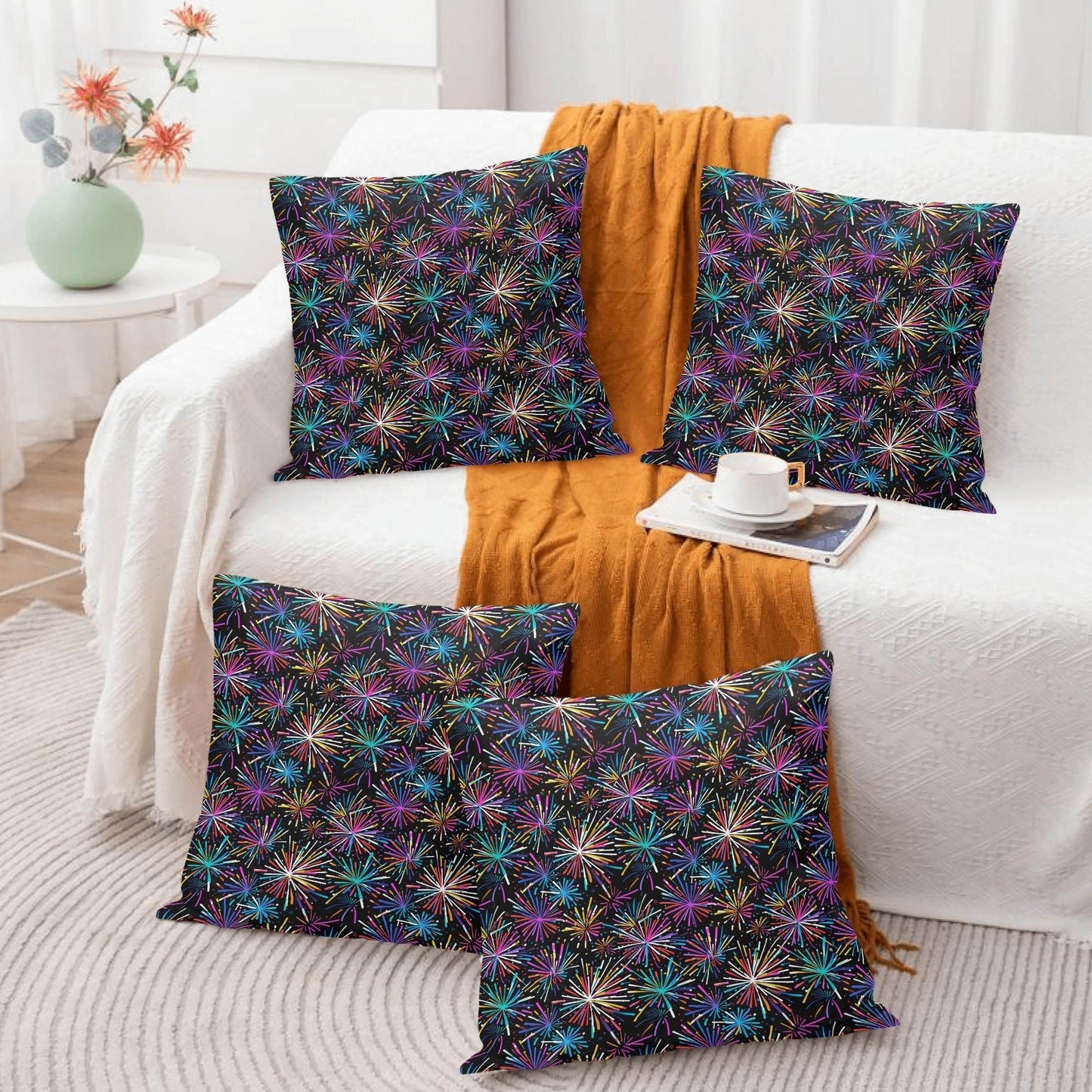 Sharp Fireworks Peach Velvet 4 Pcs Square Pillow Case Covers (5 sizes) - DeRose Seasonal