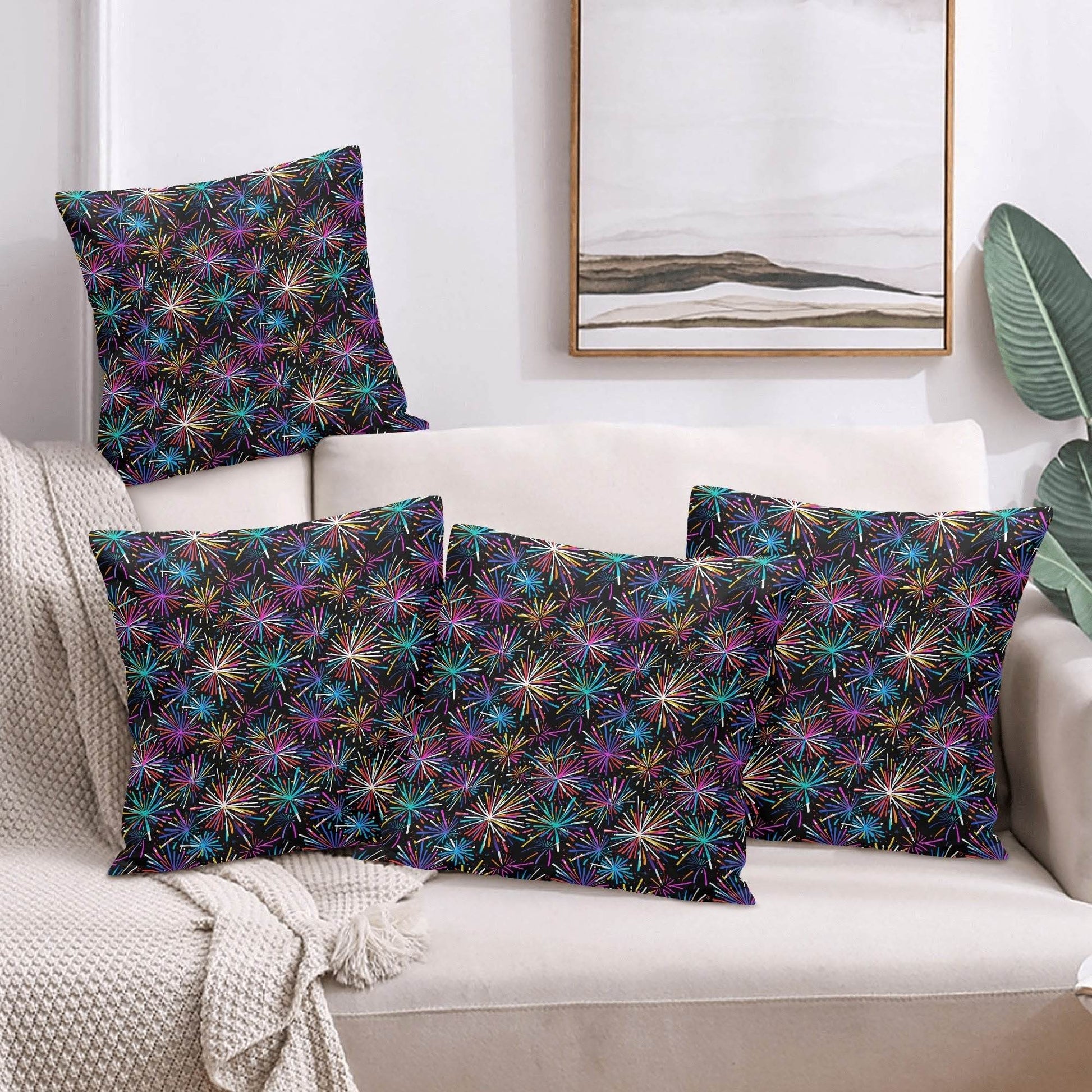 Sharp Fireworks Peach Velvet 4 Pcs Square Pillow Case Covers (5 sizes) - DeRose Seasonal