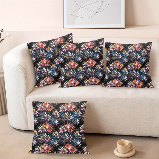 Freedom Fireworks Peach Velvet 4 Pcs Square Pillow Case Covers (5 sizes) - DeRose Seasonal