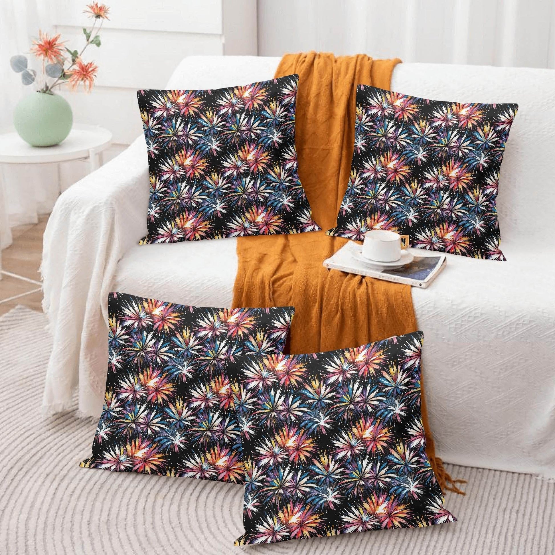 Freedom Fireworks Peach Velvet 4 Pcs Square Pillow Case Covers (5 sizes) - DeRose Seasonal