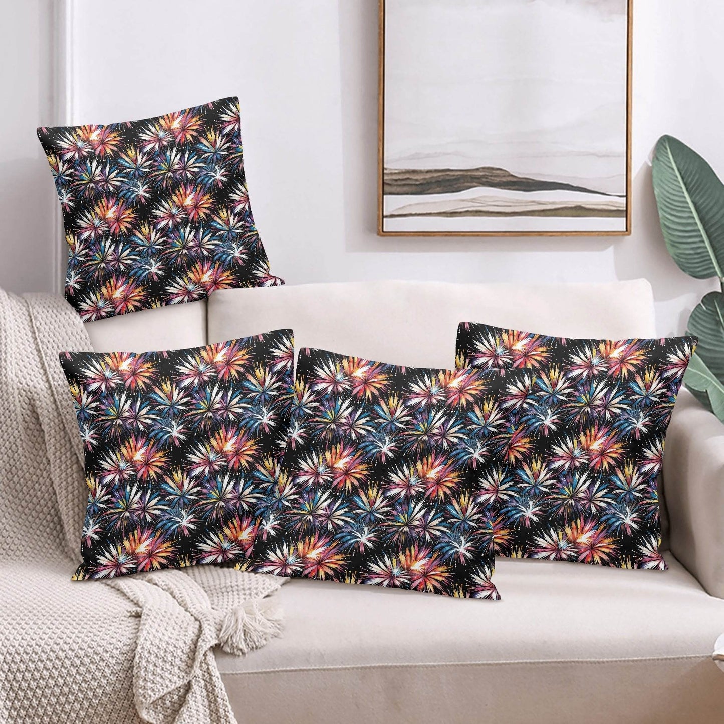 Freedom Fireworks Peach Velvet 4 Pcs Square Pillow Case Covers (5 sizes) - DeRose Seasonal